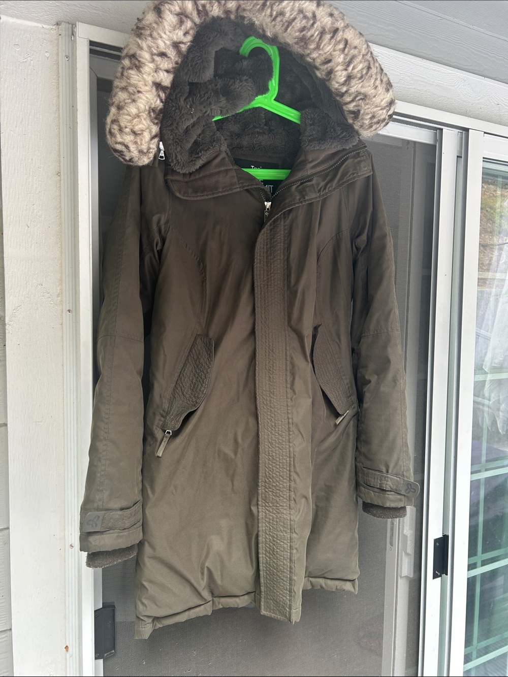TNA Olive Green Faux Fur Hooded Puffer Coat